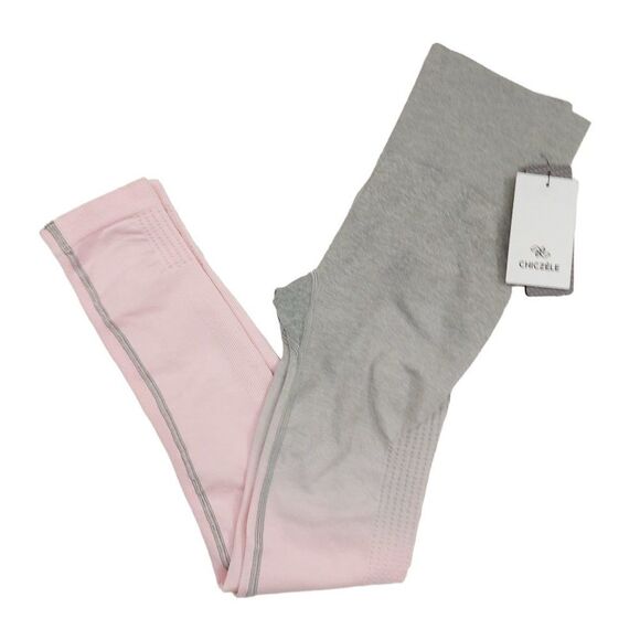 Chiczele Leggings Womens Small High Waisted Gray Pink Yoga Gym Athletic - Picture 4 of 11